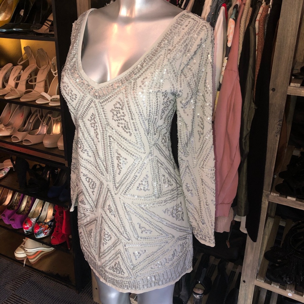 Grey embellished shift dress
